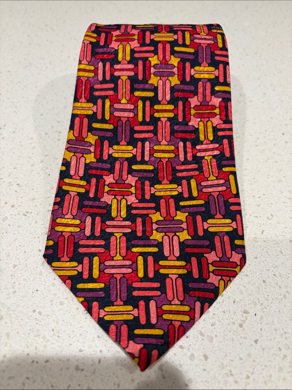 NWT - Missoni Men's Silk Tie in Pink, Red, Yellow & Purple Geometric Pattern
